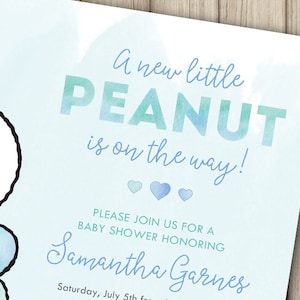 Snoopy Baby Shower Invitation, Peanuts Baby Shower Invitation, Baby Boy Shower Invitation, Our Little Peanut, Digital or Printed 5x7 image 2