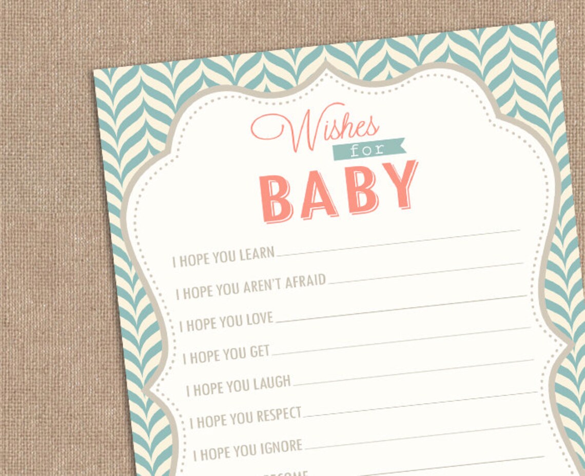 Wishes for Baby Card Printable Modern Pattern Aqua &amp; | Etsy