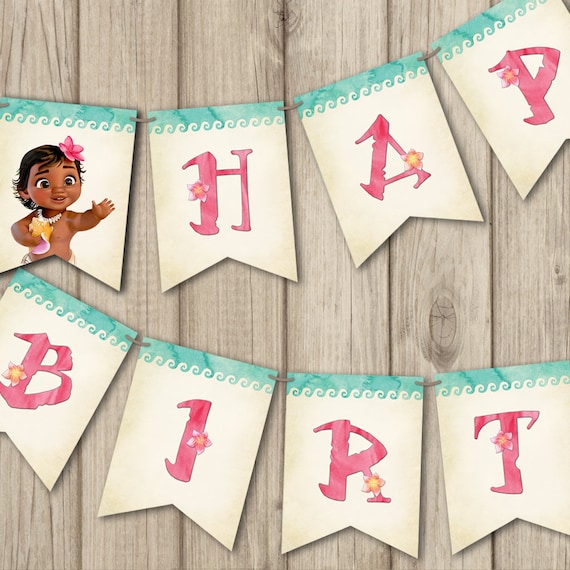 MOANA BIRTHDAY BANNER Printable Baby Moana Banner Happy | Etsy