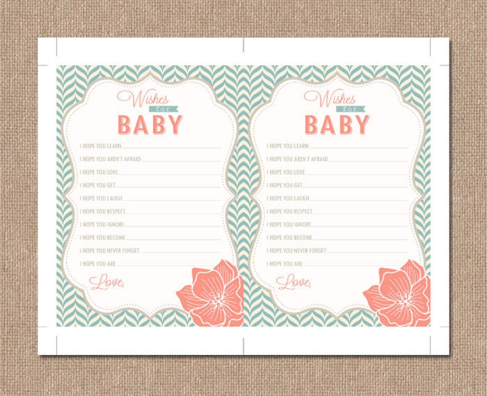 Wishes for Baby Card Printable Modern Pattern Aqua & - Etsy