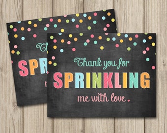Tarjeta de agradecimiento BABY SPRINKLE - Colores brillantes neutros de género - Tamaño A2 plano y plegado - Descarga instantánea