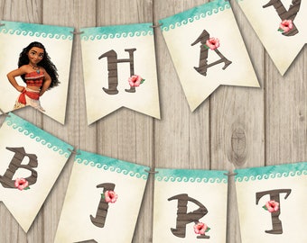 MOANA BIRTHDAY BANNER, Printable Moana Banner Happy Birthday, Moana Birthday Decoration, Moana Invitation (sold separate)