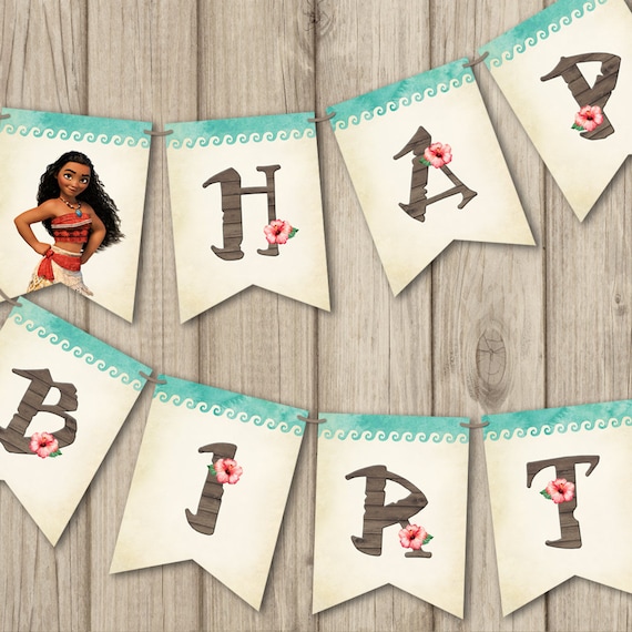 MOANA BIRTHDAY BANNER, Printable Moana Banner Happy Birthday, Moana Birthday Decoration, Moana Invitation (sold separate)