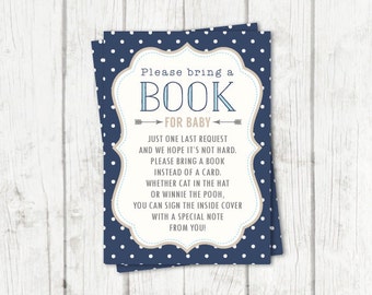 BRING A BOOK Card ~ Rustic Baby Shower ~ Rustic Baby Boy Shower ~ Baby Blue & Navy