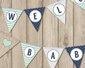 RUSTIC BABY SHOWER Banner - Welcome Baby Boy Banner - Mint and Navy Baby Shower