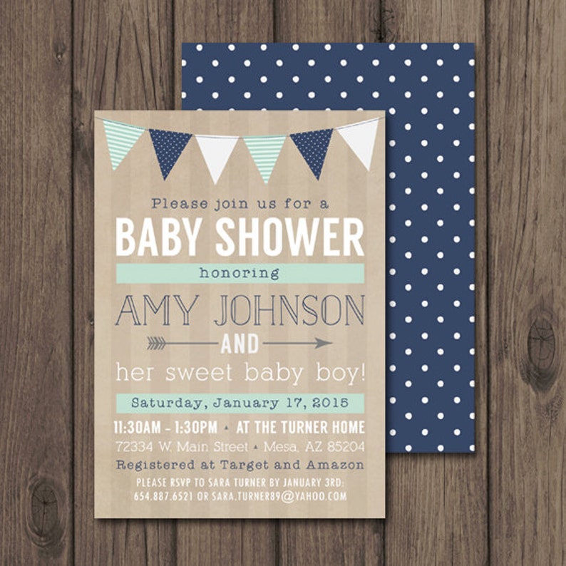 BABY BOY SHOWER Invitation Rustic Baby Shower Invitations | Etsy