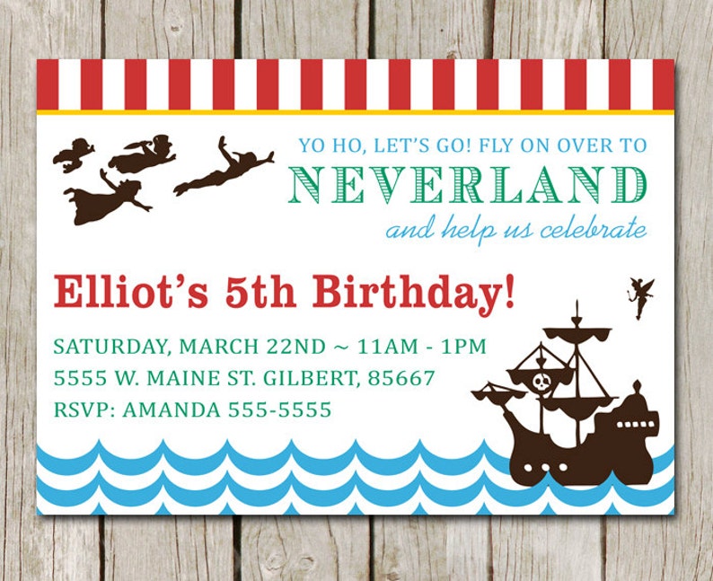 PETER PAN Birthday Invitation Neverland Party Printable Digital Invitation image 1