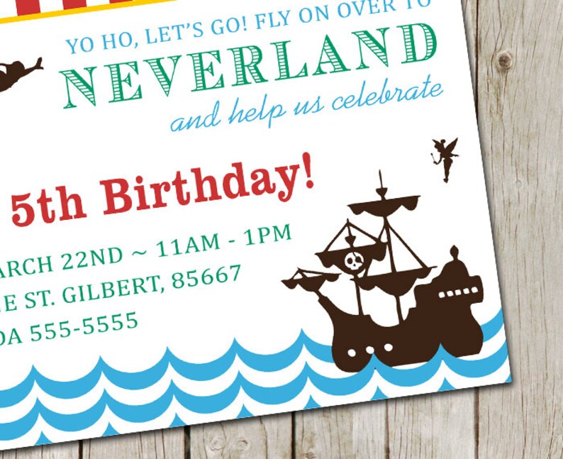 PETER PAN Birthday Invitation Neverland Party Printable Digital Invitation image 3