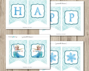 Banner di buon compleanno ELSA - Banner di buon compleanno Frozen - Festa di compleanno Elsa - Banner stampabile Elsa - Compleanno Elsa Frozen