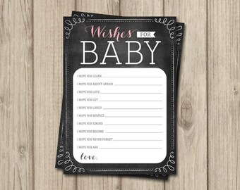 Wishes for Baby Card - Chalkboard Wishes for Baby - Blue, Pink, & Neutral Yellow