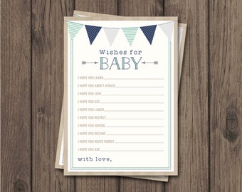 RUSTIC WISHES for Baby Card - Rustic Baby Shower - Rustic Boy Shower - Navy & Mint