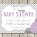 Purple BABY SHOWER Invitation - Purple Gray Chevron - Dahlia Mum Flowers - BS8