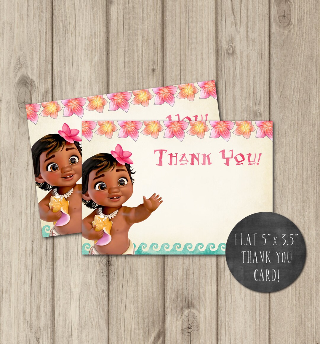 BABY MOANA THANK You Card, Baby Moana Birthday Thank You Card ...