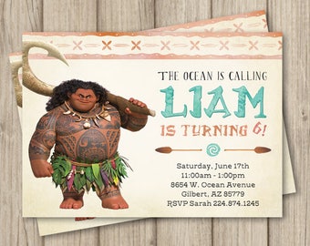 Invitación de cumpleaños de MOANA MAUI, invitación de cumpleaños de Maui, invitación de cumpleaños de Moana, plantilla de invitación de cumpleaños de Maui, plantilla digital 5x7