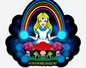 Trippy Alice in Wonderland Parody Mushroom Vinyl Stickers