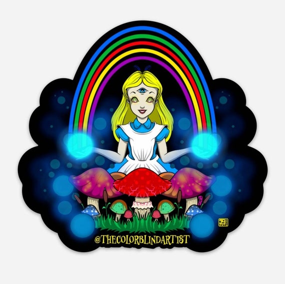 Trippy Alice in Wonderland Parody Mushroom Vinyl Stickers