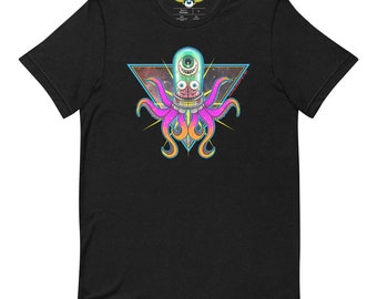 Trippy Third Eye Psychedelic Space Octopus T-shirt Clothing Street Wear Apparel Sea Creature Anime Eyeball Nature