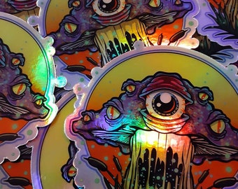 Holographic Trippy Mushroom Stickers