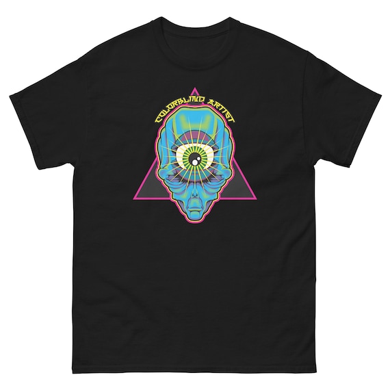 Trippy Third Eye Alien UFO Outer Space Unisex Apparel Clothing Streetwear Heavyweight Graphic Tee T-shirt Fashion Colorblind Artist