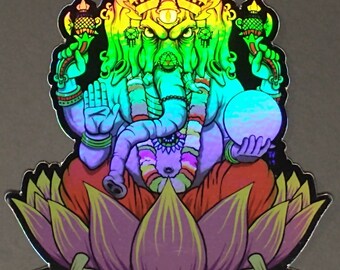 Trippy Holographic Third Eye Ganesh Sticker