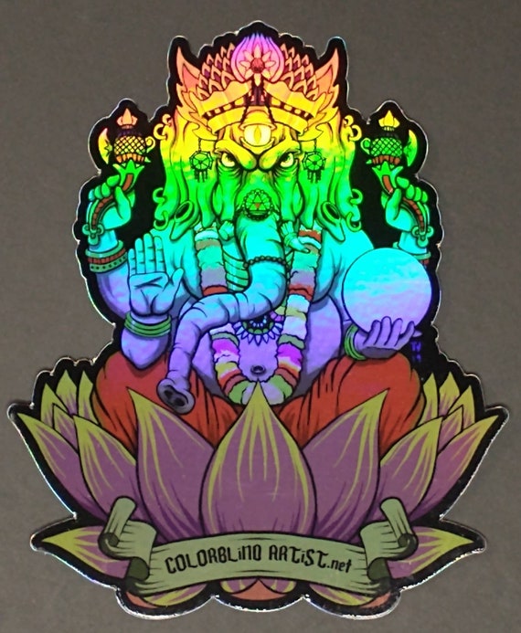 Trippy Holographic Third Eye Ganesh Sticker