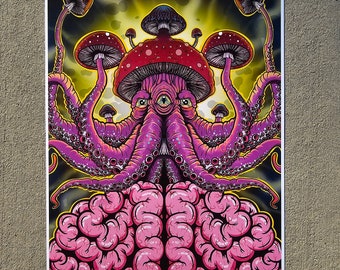 Trippy Limited Edition Art Print Octoshroom Octopus Mushroom Shroom Psychedelic