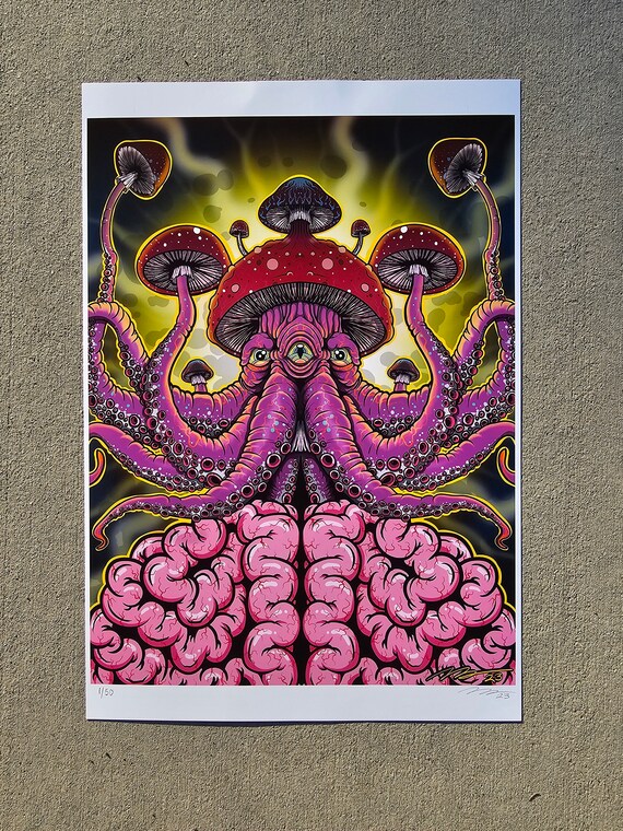 Trippy Limited Edition Art Print Octoshroom Octopus Mushroom Shroom Psychedelic