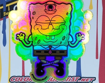 Trippy Third Eye Sponge Bob Parody Holographic Stickers