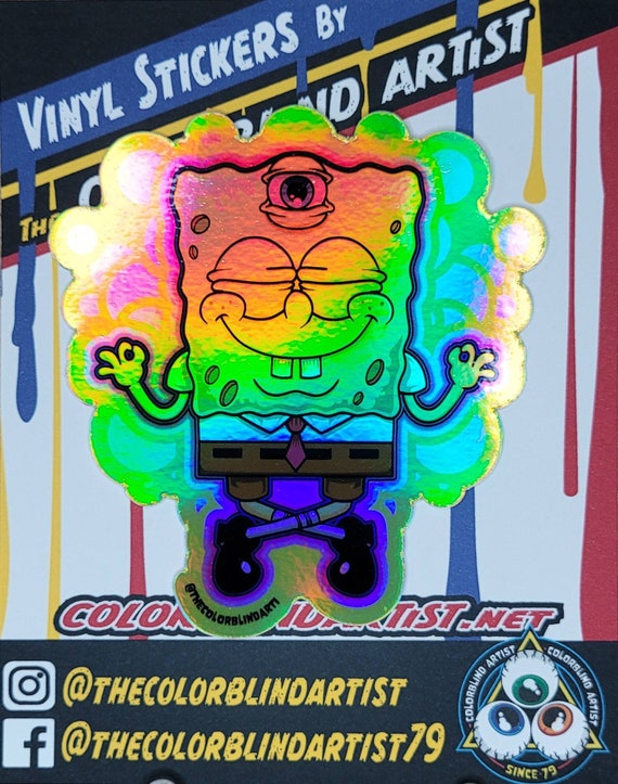 Trippy Third Eye Sponge Bob Parody Holographic Stickers