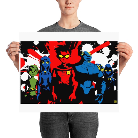Teen Titans Pop Art Print – Colorful Comic Poster, Robin Raven Starfire Wall Art, Made to Order