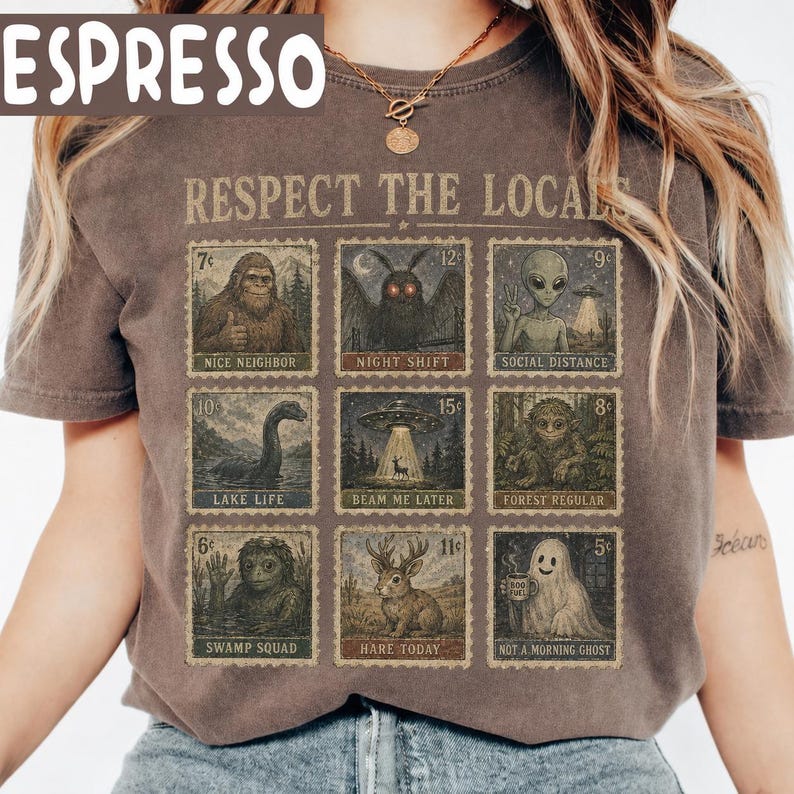 Respect the Locals Cryptid Stamps Shirt, Comfort Colors Vintage Mothman ...