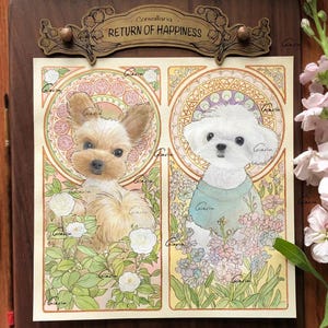 Retrato personalizado de dos mascotas, obra de arte de mascota en acuarela pintada a mano, retrato de mascota personalizado a partir de una foto, regalos personalizados 100 % pintados a mano.