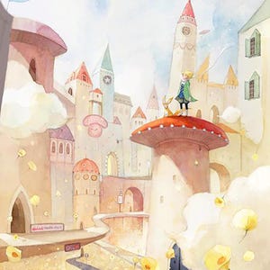 Ilustración de acuarela, ilustración de fantasía, regalo infantil. Ilustraciones de acuarela originales pintadas a mano.