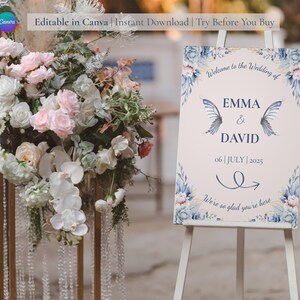 Powder Blue Wedding Welcome Sign Template | Editable Floral Welcome Poster | Romantic Blue Wedding Sign | Printable Instant Download