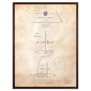 Impresión de patente de televisión temprana de 1884: póster de la invención de la televisión alemana, arte de ingeniería en pergamino vintage, decoración de pared con planos industriales