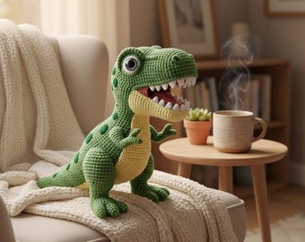 Patrón de ganchillo de T-Rex en PDF / Peluche de dinosaurio amigurumi (descarga digital)