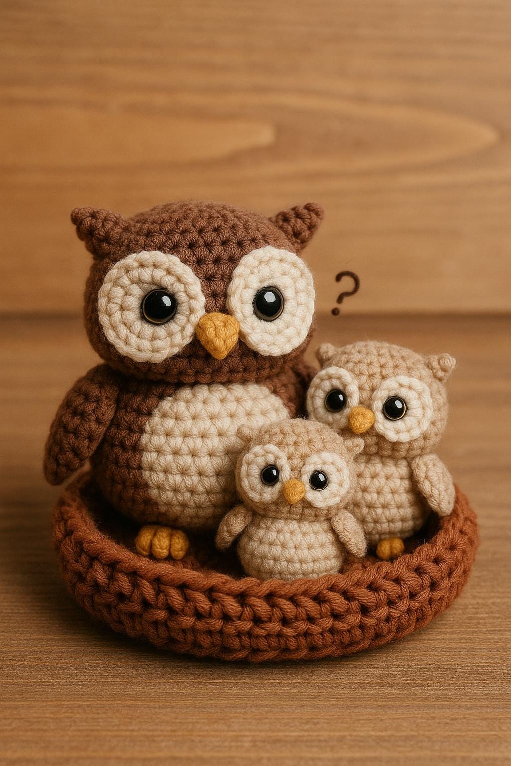 Owl Family Amigurumi Crochet Pattern &ndash; Mama and 2 Baby Owls in a Nest &ndash; Cute Woodland An