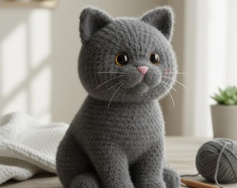 British Shorthair Cat Crochet Pattern – Amigurumi Kitten Plush (PDF Pattern)