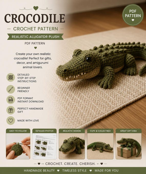 Crochet Crocodile Pattern – Realistic Alligator Plush (PDF Pattern)