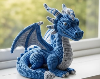 Patrón de ganchillo del Dragón Azul en PDF • Peluche Amigurumi (Descarga digital)
