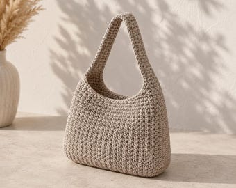 Hobo Bag Crochet Pattern PDF, Boho Shoulder Tote, Minimalist Beige Handbag, Mothers Day Gift