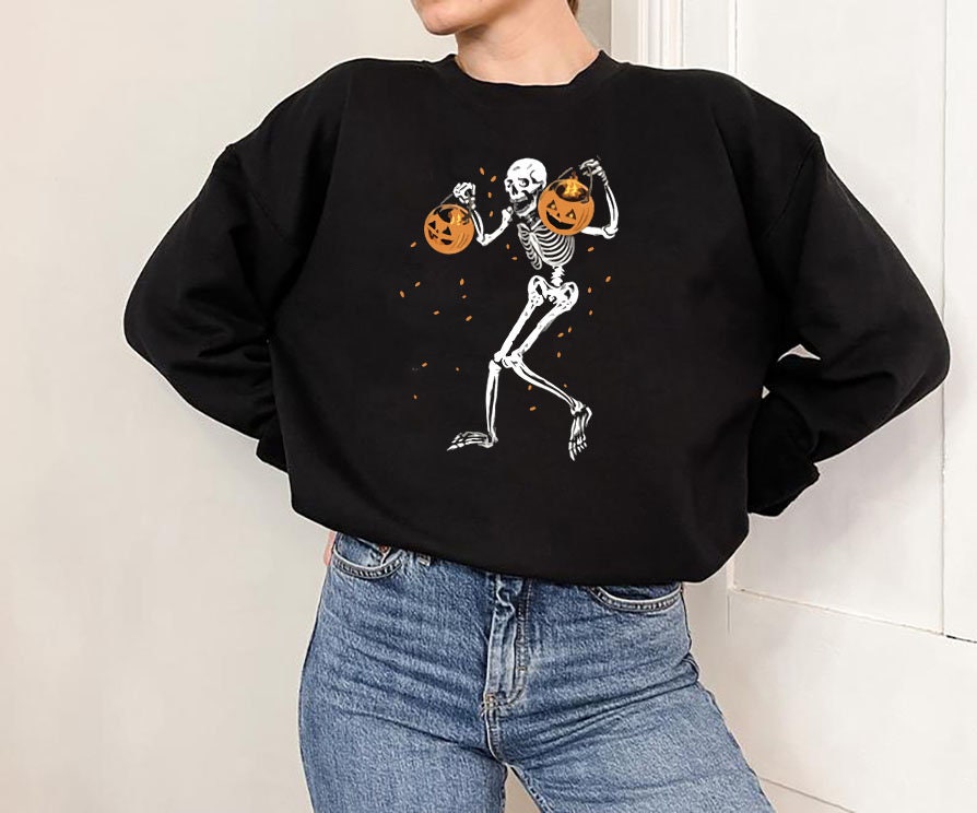 Discover Halloween Skeleton Pumpkin Sweatshirt, Skeleton Sweatshirt, Halloween Sweatshirt, Funny Fall Sweatshirt, Halloween Party