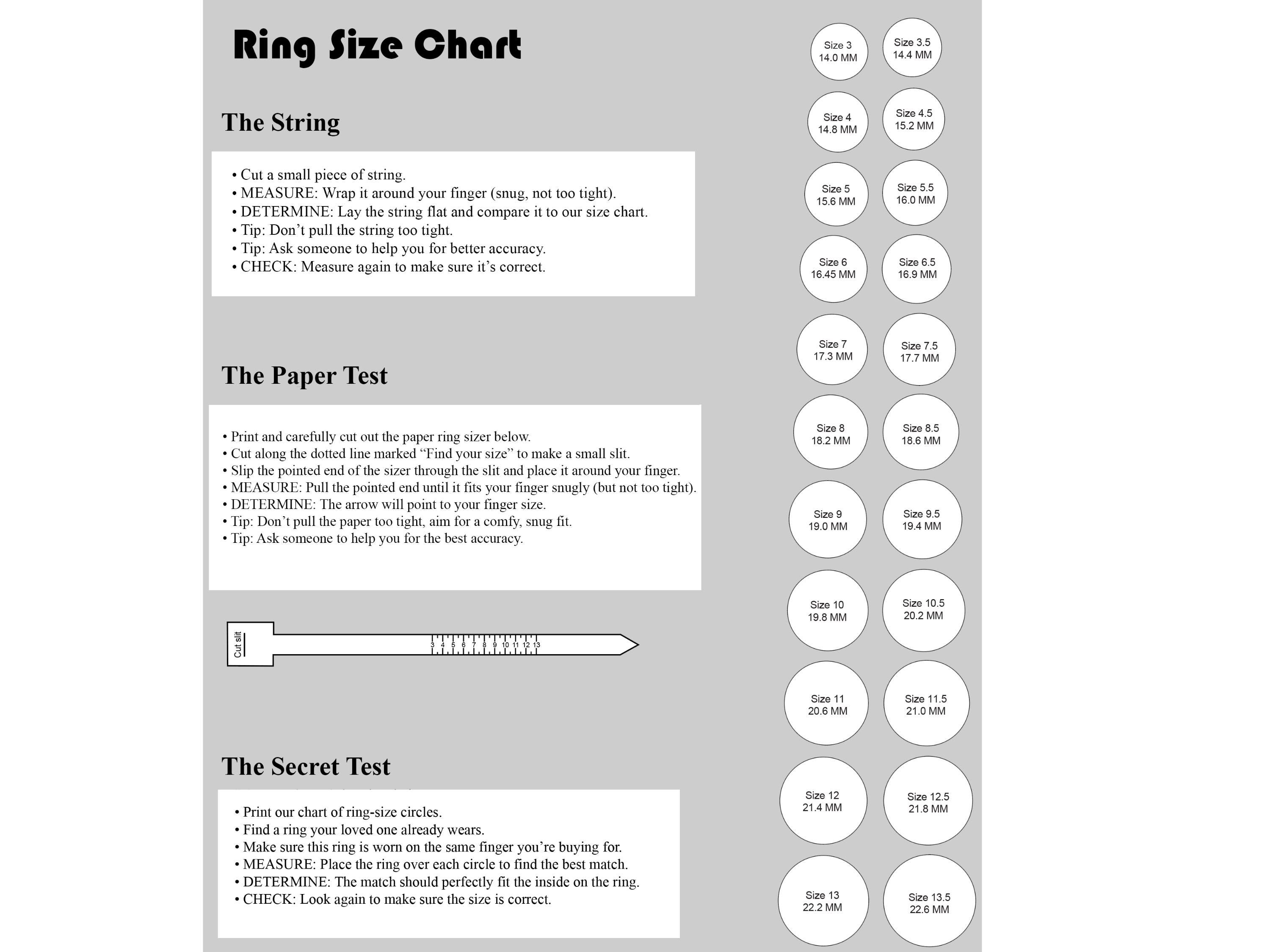 US Ring Size Chart Printable, Ring Sizer, Ring Size Guide Template, US ...