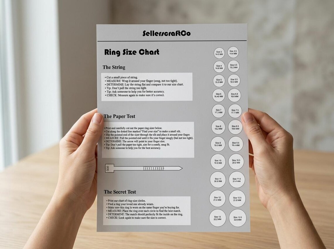 US Ring Size Chart Printable, Ring Sizer, Ring Size Guide Template, US ...