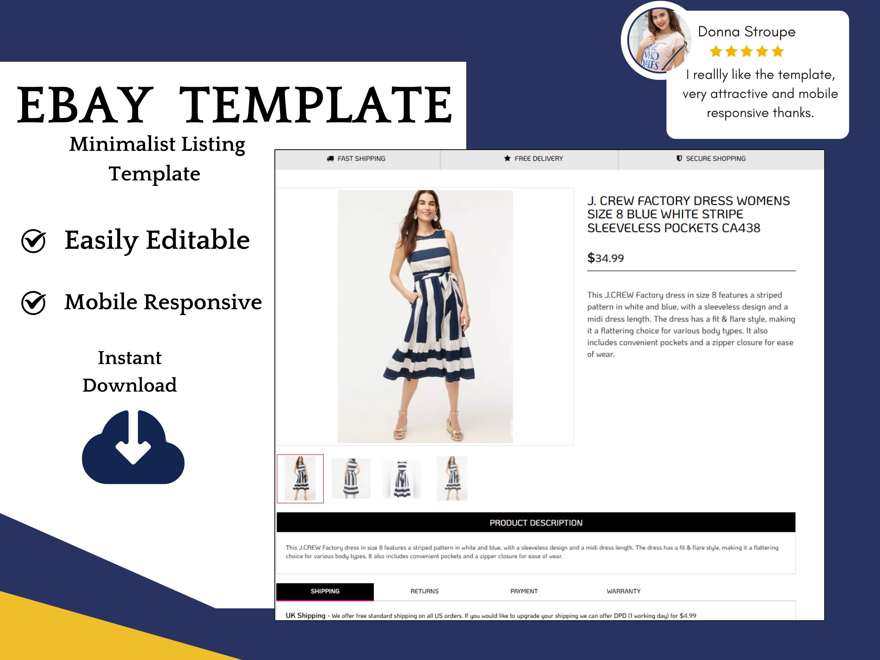 Ebay Auktionsvorlage 2025 – Responsive Template DFSTF In Dunkelblau, Mit Editor, Anpassbar