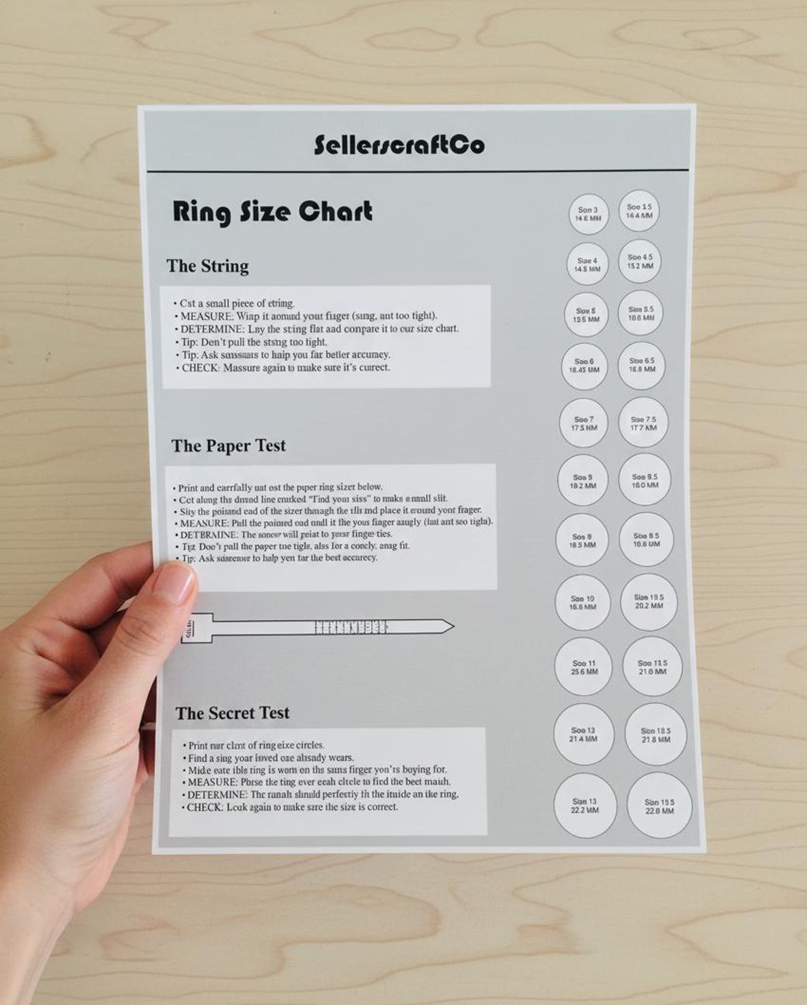 US Ring Size Chart Printable, Ring Sizer, Ring Size Guide Template, US ...