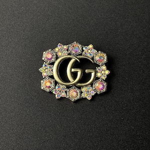 Vintage Wonderful Brooch Gucci Gold Tone With Colored Stones Rare Item