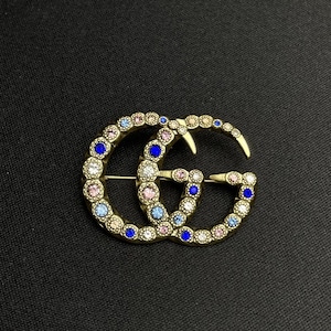 Vintage Wonderful Brooch Gucci Gold Tone With Colored Stones Rare Item