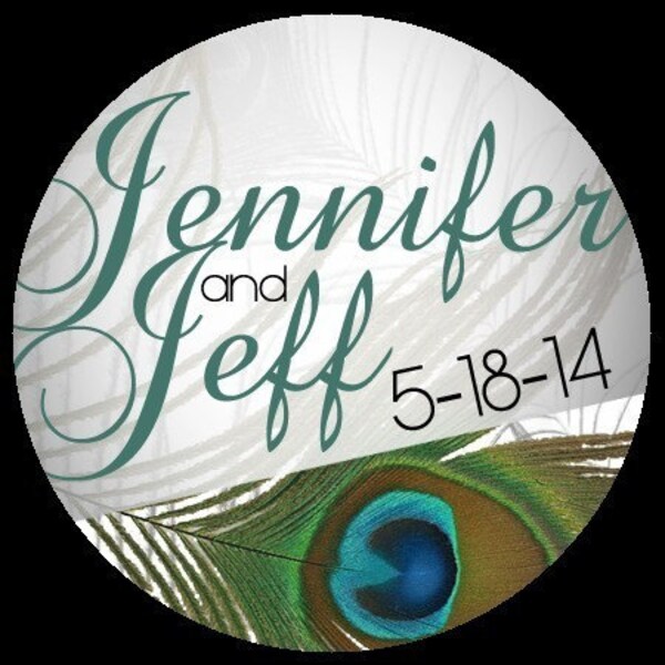 PEACOCK Feather Wedding Custom 2 inch Round Stickers Envelope Seals Set of 100