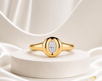 Anello di fidanzamento moderno minimalista con diamanti coltivati in laboratorio con castone ovale, taglio ovale VVS D-F da 0,25 a 5,00 ct, oro 10K, 14K, 18K